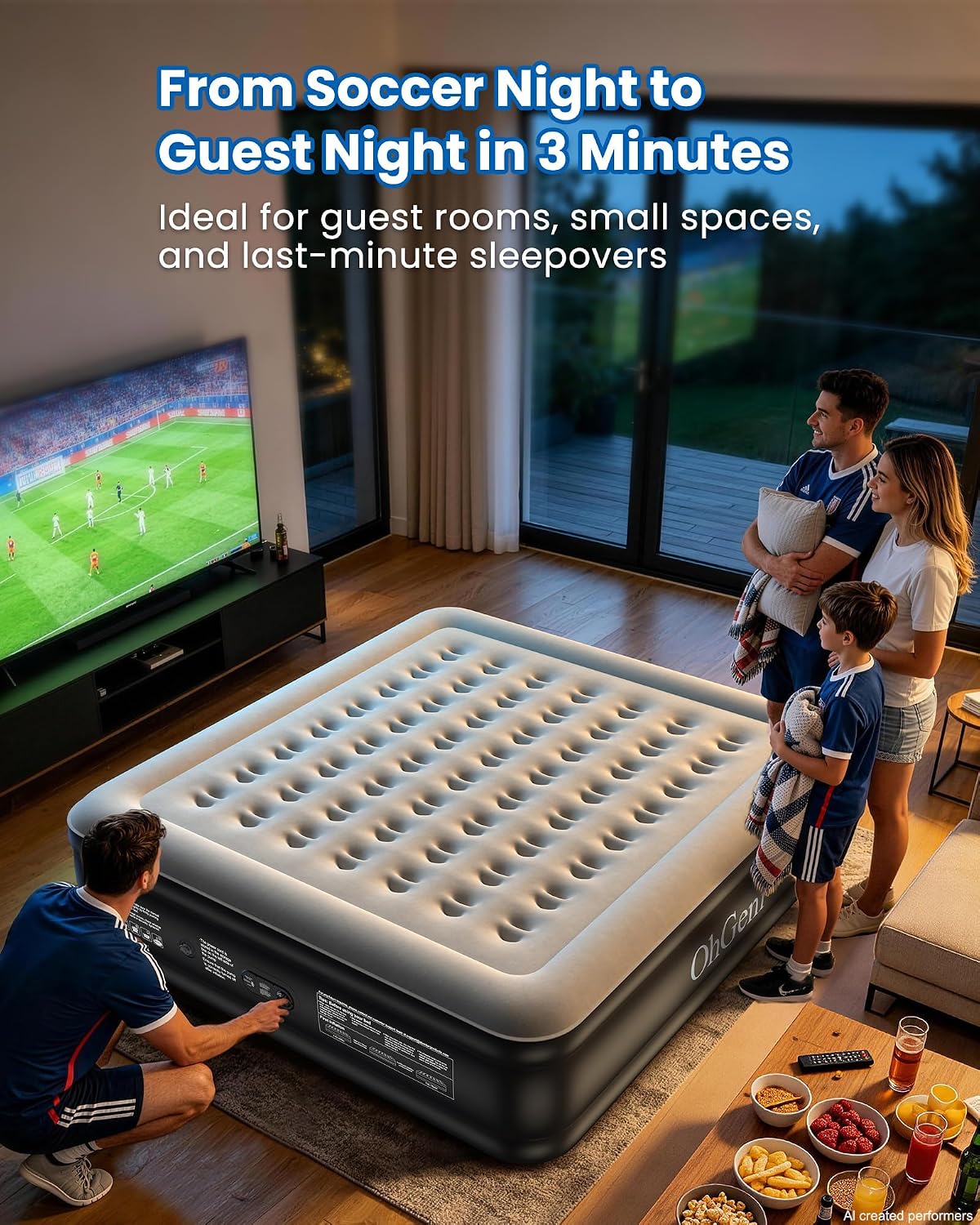 OhGeni King Size Air Mattress with Built in Pump, Family Choice Award Winner, 18'' Comfortable Blow Up Colchones Inflables Mattress for Home, Guests, Portable Air Bed, 700 lbs