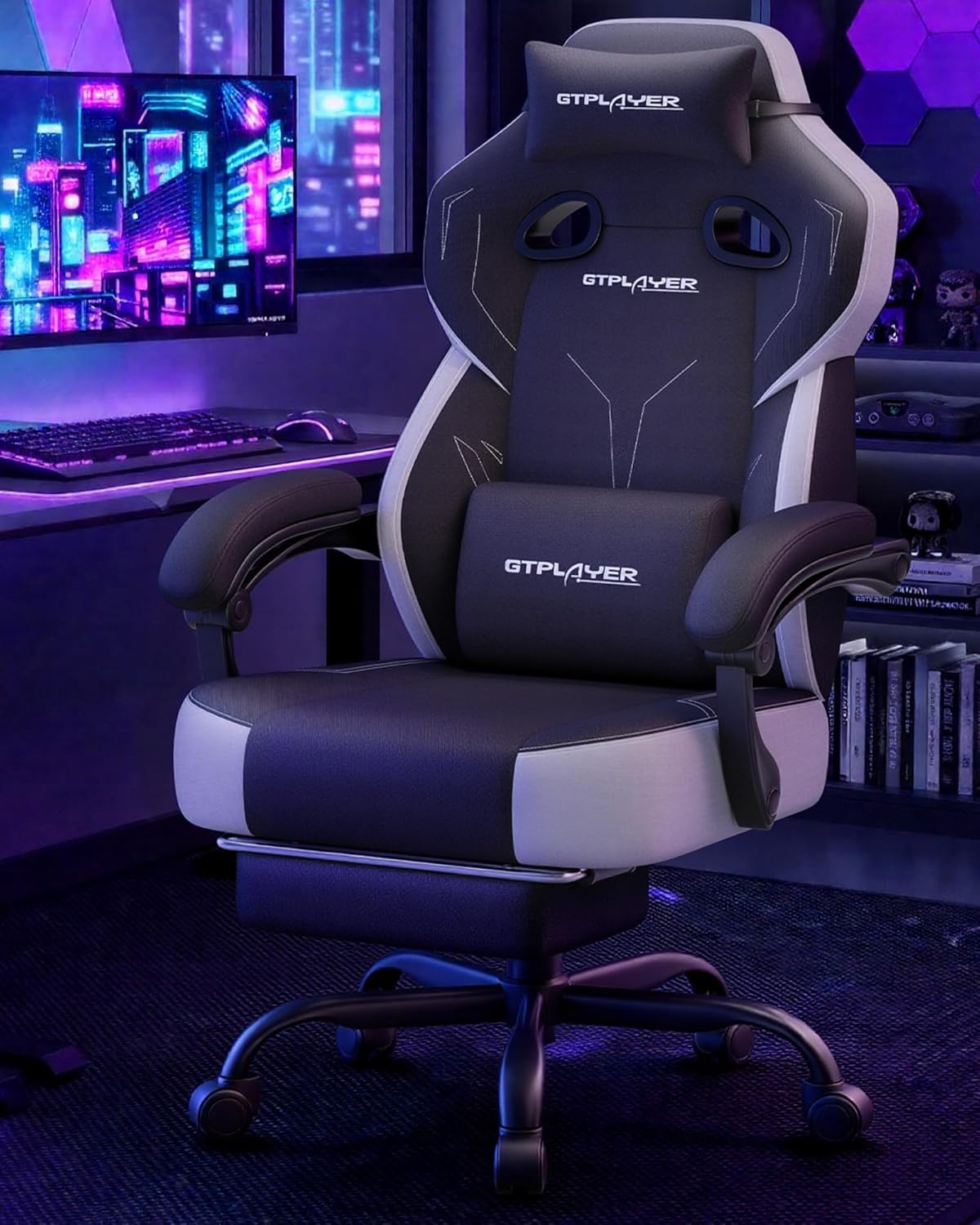 GTPLAYER Big & Tall Gaming Chair, 90°-155° Adjustable Reclining Office Seat with Footrest, Ergonomic Comfy Computer Desk Chair for Adults, Home Office Gaming Study Use, Black