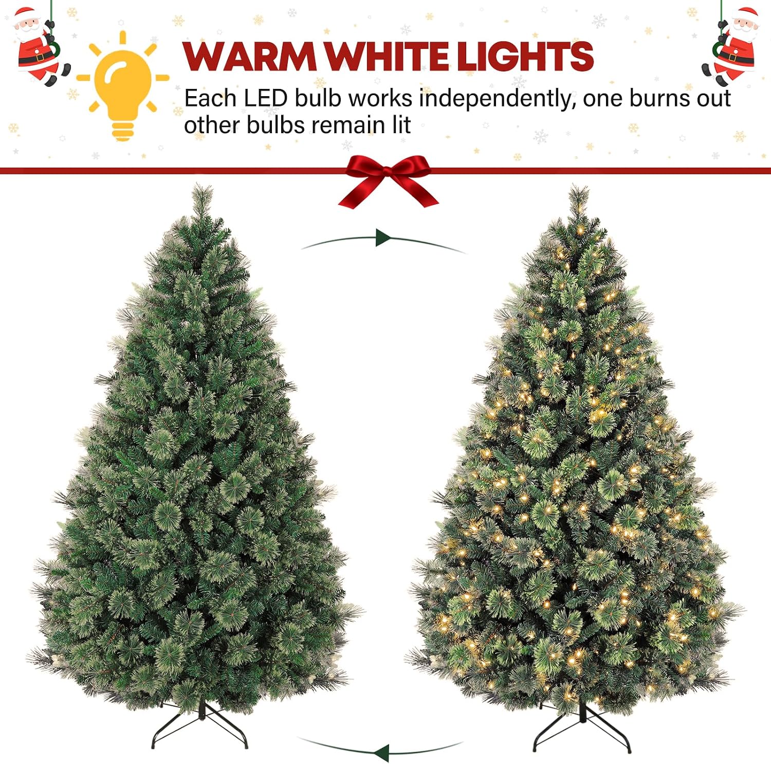 6 ft Prelighted Pine Christmas Tree, 350 Warm White LED Lights, Artificial Christmas Tree with 1016 PVC Branch Tips, Premium Stand, Easy Assembly for Indoor Holiday Decorating