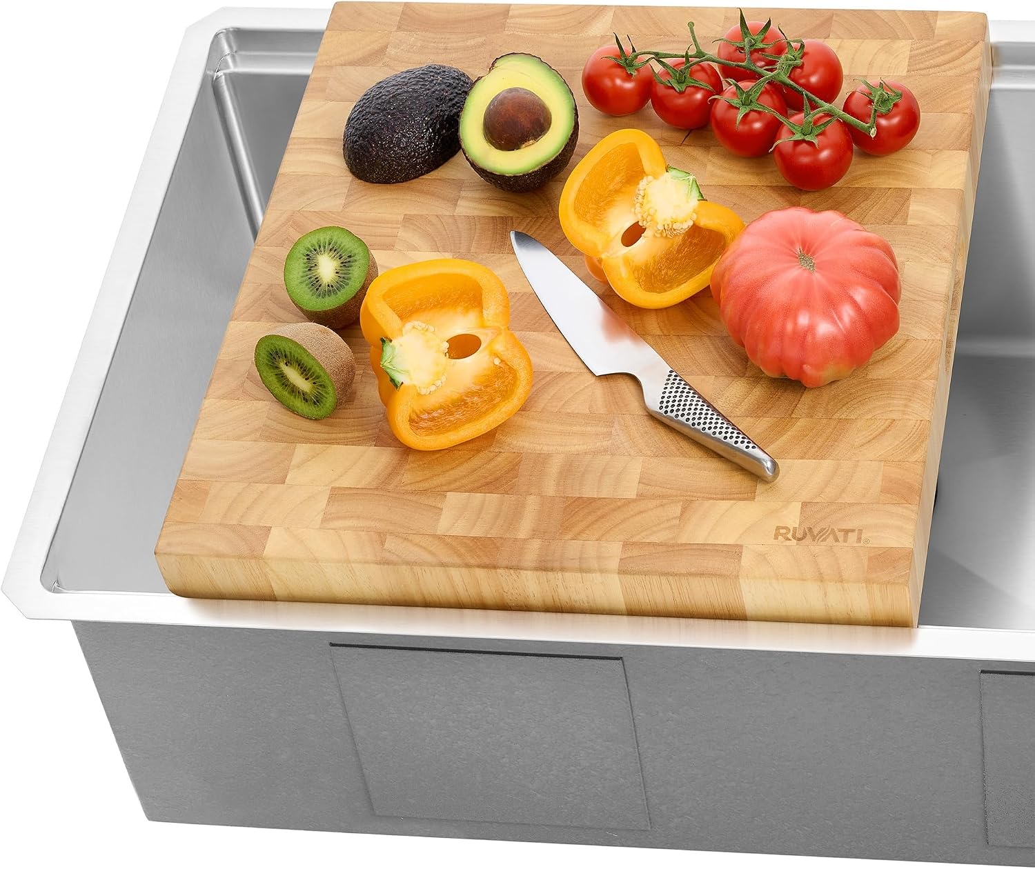 Ruvati 17 x 16 x 2 inch thick End-Grain French Oak Butcher Block Solid Wood Large Cutting Board - RVA2445OAK