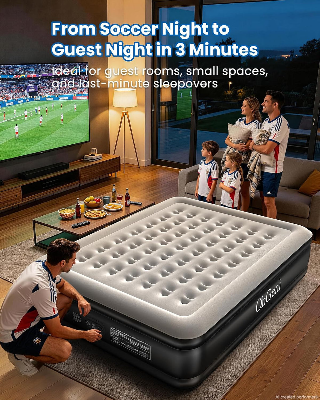 OhGeni 20" Raised Cal King Air Mattress with Built in Pump, Keep Feet from Dangling, Extra Length Blow up Mattress, Back-Friendly Airbed for Guests, Luxury Comfort for People(190CM Height), 700lbs