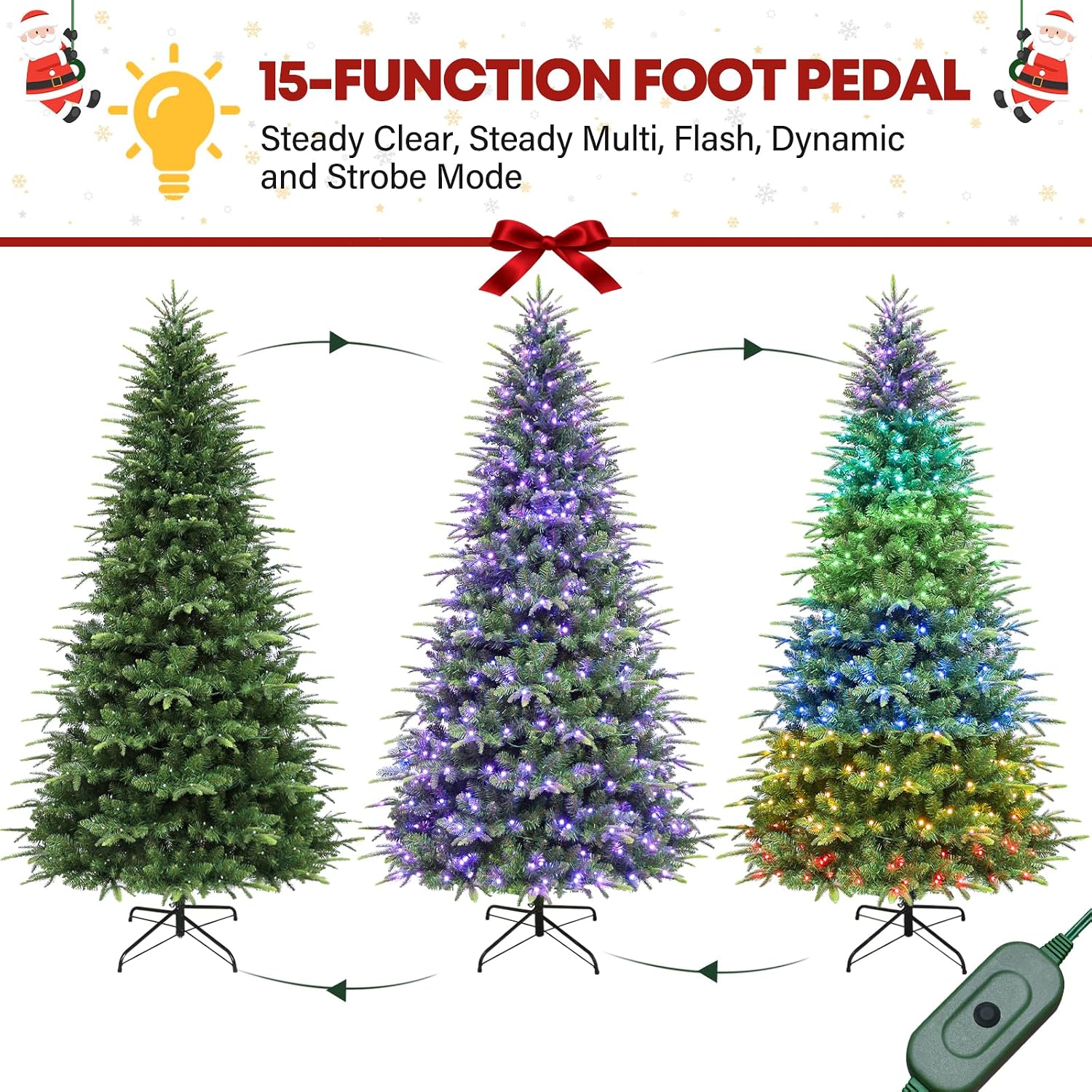 6 ft Lighted Artificial Christmas Tree with Remote Control, 350 Multicolor RGB Lights, Artificial Hinged Christmas Tree with 1420 PE&PVC Branch Tips for Holiday Decor, 15 Modes