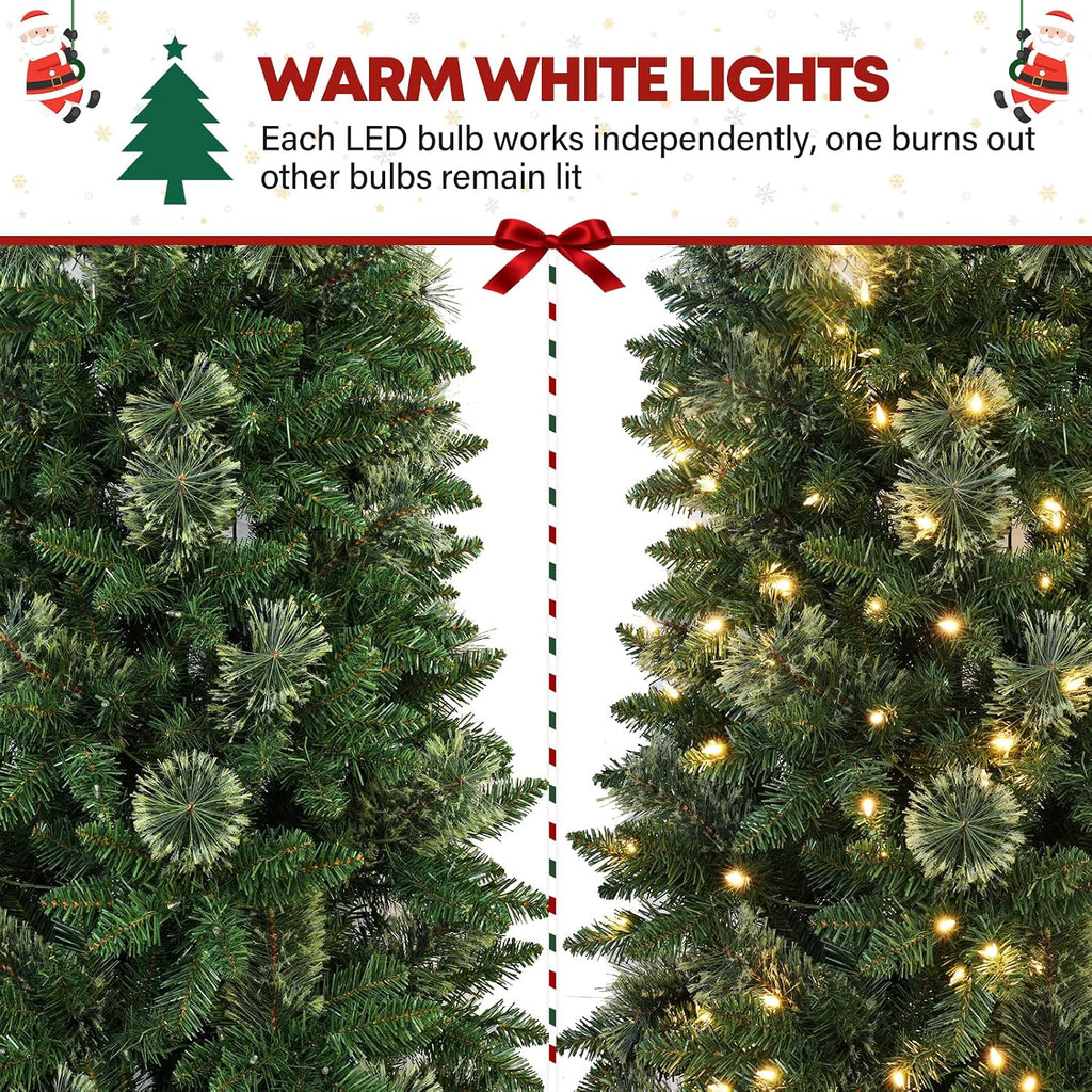 6 ft Lighted Pencil Slim Christmas Tree, Artificial Christmas Tree with 200 Warm White LED Lights, 544 PVC Tips, Foldable Metal Stand and Hinged Branches for Decor, Party