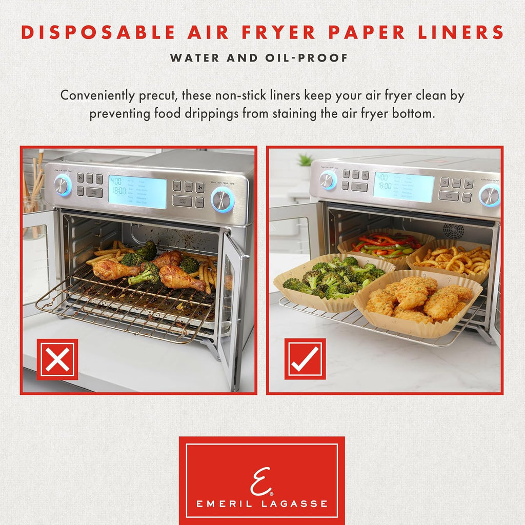 Emeril Lagasse Air Fryer Liners Disposable, Non-Stick Parchment Paper AirFryer Liners for Emeril Lagasse Air Fryer Oven & French Door Air Fryer Oven – Square 7.87 Inch – Solid – 100 Count
