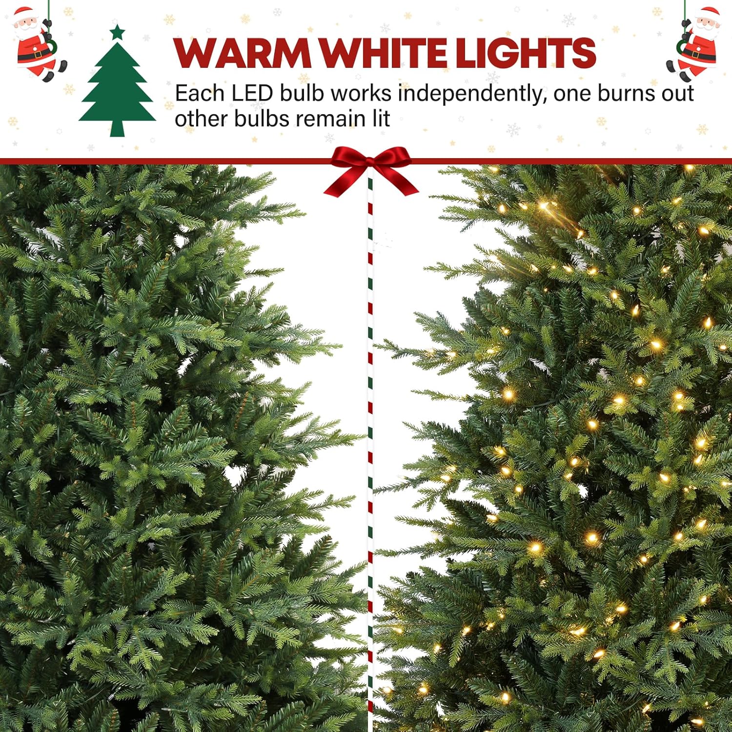 9 ft Lighted Artificial Christmas Tree, 600 Warm White LED Lights, 5149 PE&PVC Mixed Realistic Branch Tips, Metal Base and Hinged Branches Included