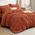 Bedsure King Size Comforter Set Burnt Orange - Bed in a Bag Bedding Set 7 Pieces, GentleSoft™ Pintuck Bed Set Gift for Family, All Season Down Alternative Comforter with Sheets, Pillowcases & Shams