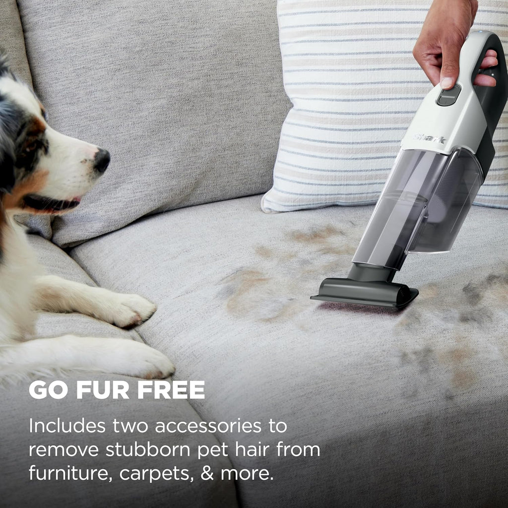 Shark Cyclone PET Handheld Vacuum with, HyperVelocity Suction, Powerful Pet Hair Pickup, Lightweight, XL Dust Cup, Including Upholstery Tool, 8" Crevice Tool, Scrubbing Brush, Pearl White, AA701