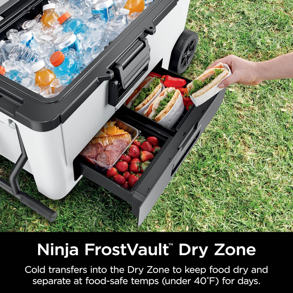 Ninja FrostVault | 65qt Wheeled Cooler with Cold Dry Zone | Integrated Fridge-Temp Dry Storage Drawer | Premium Heavy-Duty Insulated Cooler | Keeps Ice Cold for Days | Spanish Moss | FB265GN1