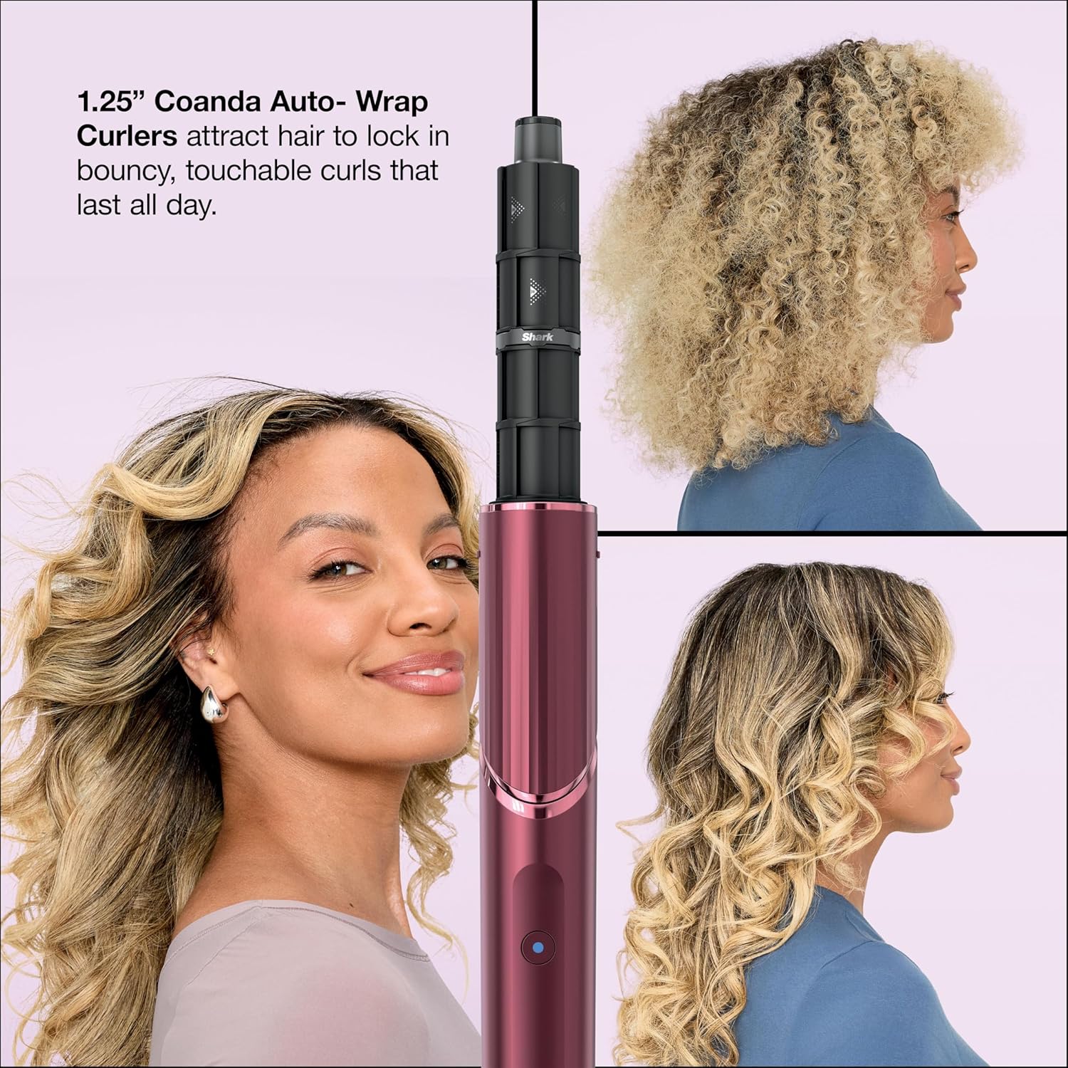 Shark FlexStyle | Air Multi-Styler & Drying System | Hair Dryer Brush for Blowouts with Coanda Auto- Wrap Curlers, Round & Paddle Brush, Diffuser & Concentrator Attachment | Black Cherry | HD457CR