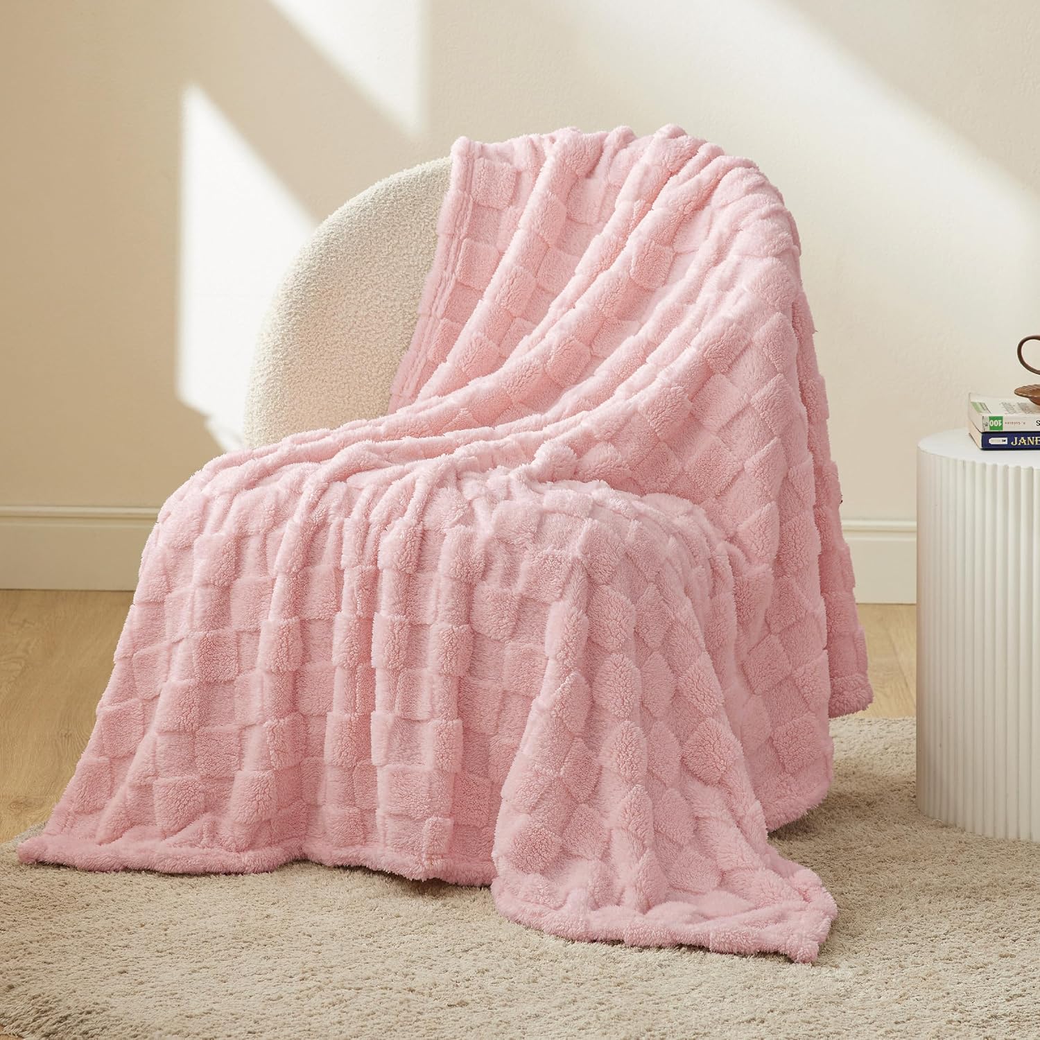 Bedsure GentleSoft Pink Throw Blanket for Couch - Checkered Fleece Blankets, Cute Soft Cozy Throw for Bedroom Home Decor Gifts for Kids Girls, 50x60 Inches