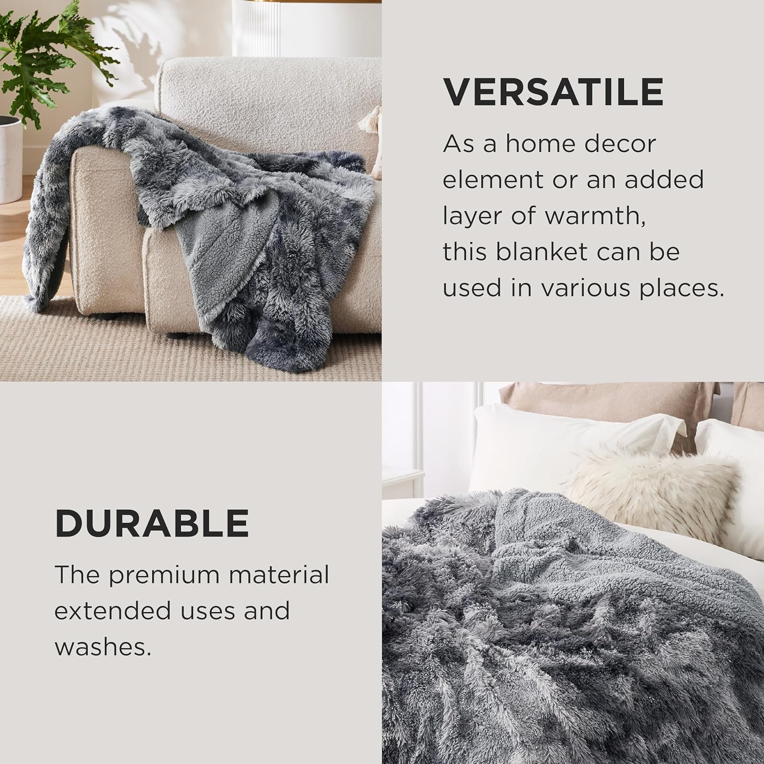 Bedsure GentleSoft Fluffy Fuzzy Faux Fur Throw Blanket for Couch, Soft Sherpa Fleece Cozy Gifts for Women, Plush Bed Blanket Room Decor for Men, Thick Warm Minky Teen Gifts Winter Bedding