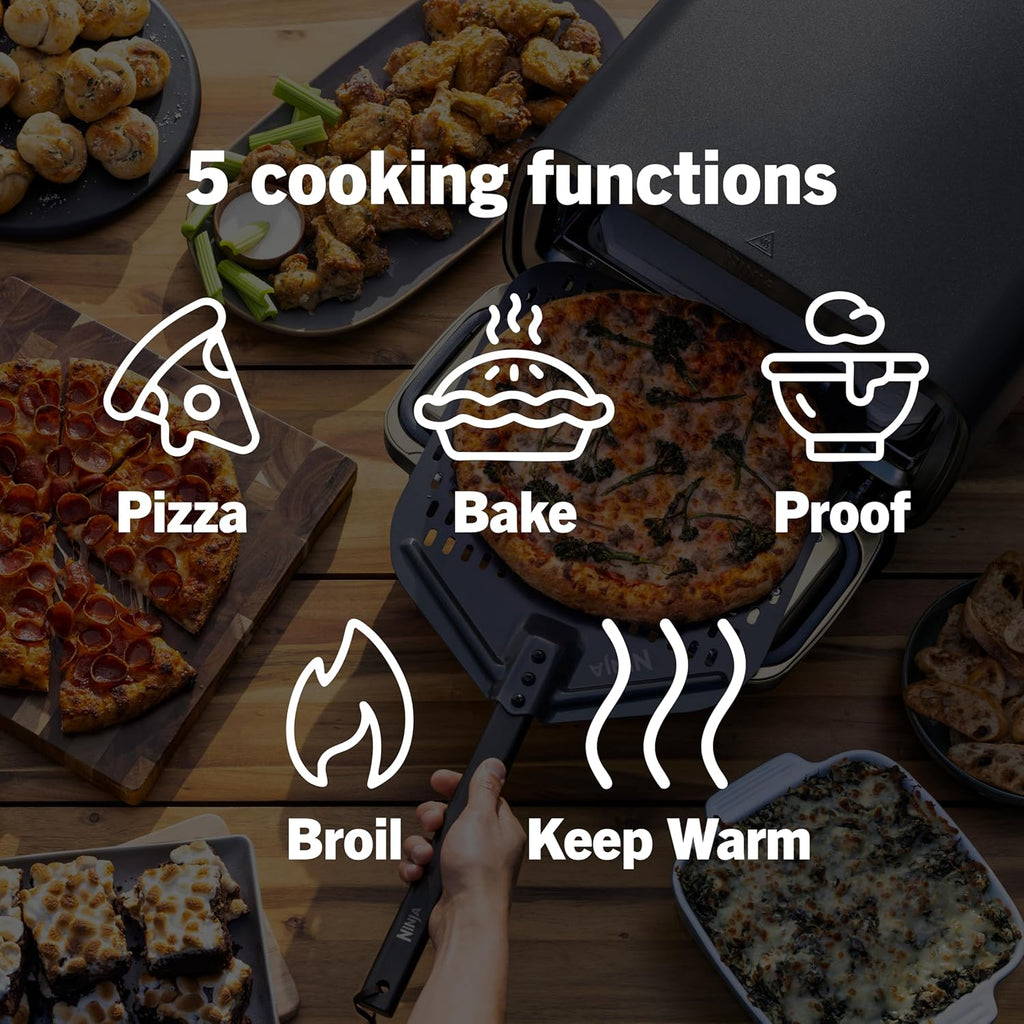 Ninja Artisan Electric Outdoor Pizza Oven with Stone | 12-inch Pizza in 3-minutes | 700F Max Temp | 5-in-1 Functionality – Pizza, Bake, Broil, Proof & Warm | Makes Full Meals | Gray | MO201