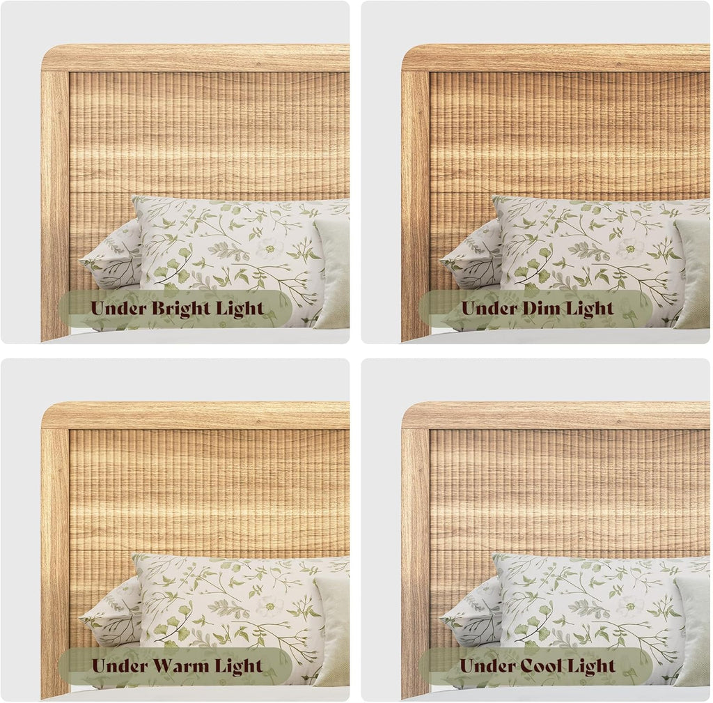 AMERLIFE Wood Queen Size Bed Frame with Headboard & Footboard, Modern Fluted Wooden Platform Bedframe with Rounded Safety Edges, Wood Slat Support, No Box Spring Needed, Easy Assembly, Natural Oak