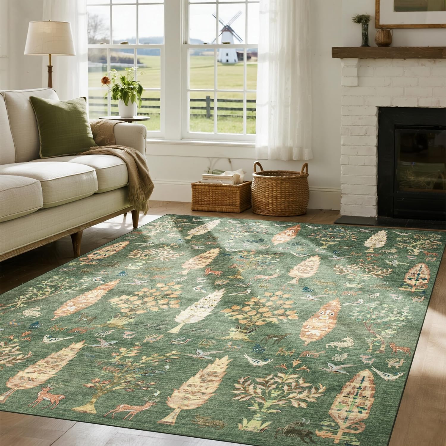 Srugn Washable Rugs 5x7 Area Rugs for Living Room,Bedroom,Dining Room- Ultra Soft Faux Wool Nursery Rug for Baby Girl,Neutral Light Pink Low Pile Vintage Carpets for Dorm Kids Playroom,Non Slip