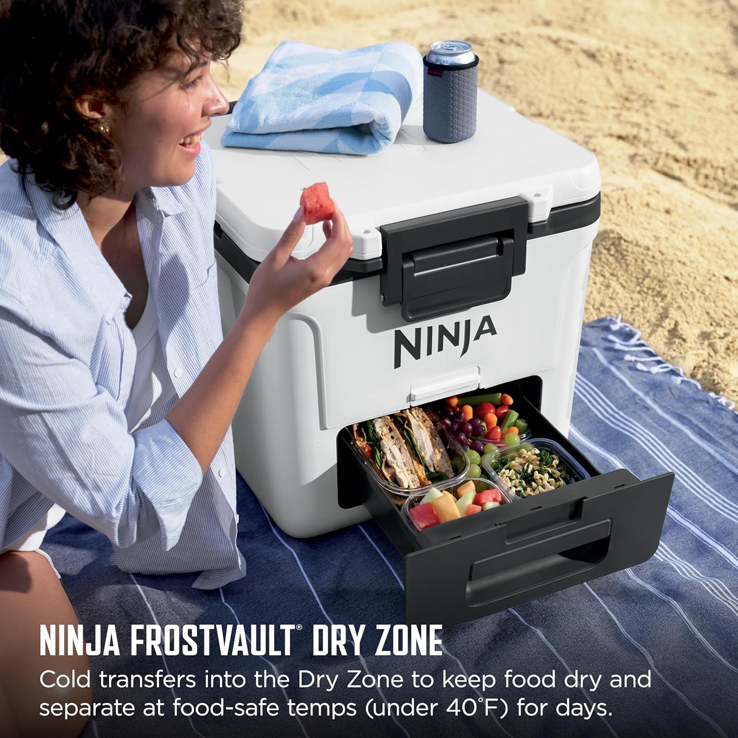 Ninja | FrostVault 30QT Cooler with Wheels | Insulated with Temp Dry Storage Drawer | Keeps Ice Cold for Days | for the Beach, Camping, Picnics & More | Spanish Moss | FB230GN1
