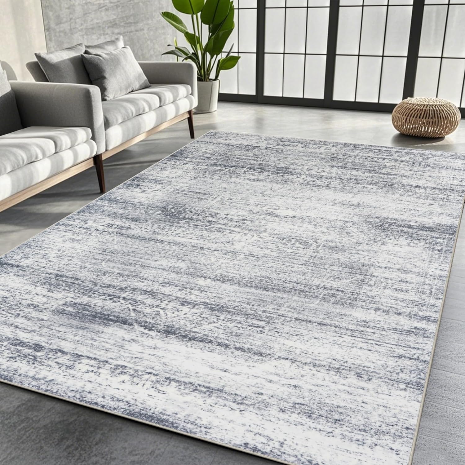Srugn Washable Area Rug for Living, Bedroom & Dining Room, Ultra Soft Faux Wool Retro Large Carpet, Non-Slip/Shedding Low Pile Vintage Print for Home Office Decor, Beige Ivory Cream Brown Camel, 5x7
