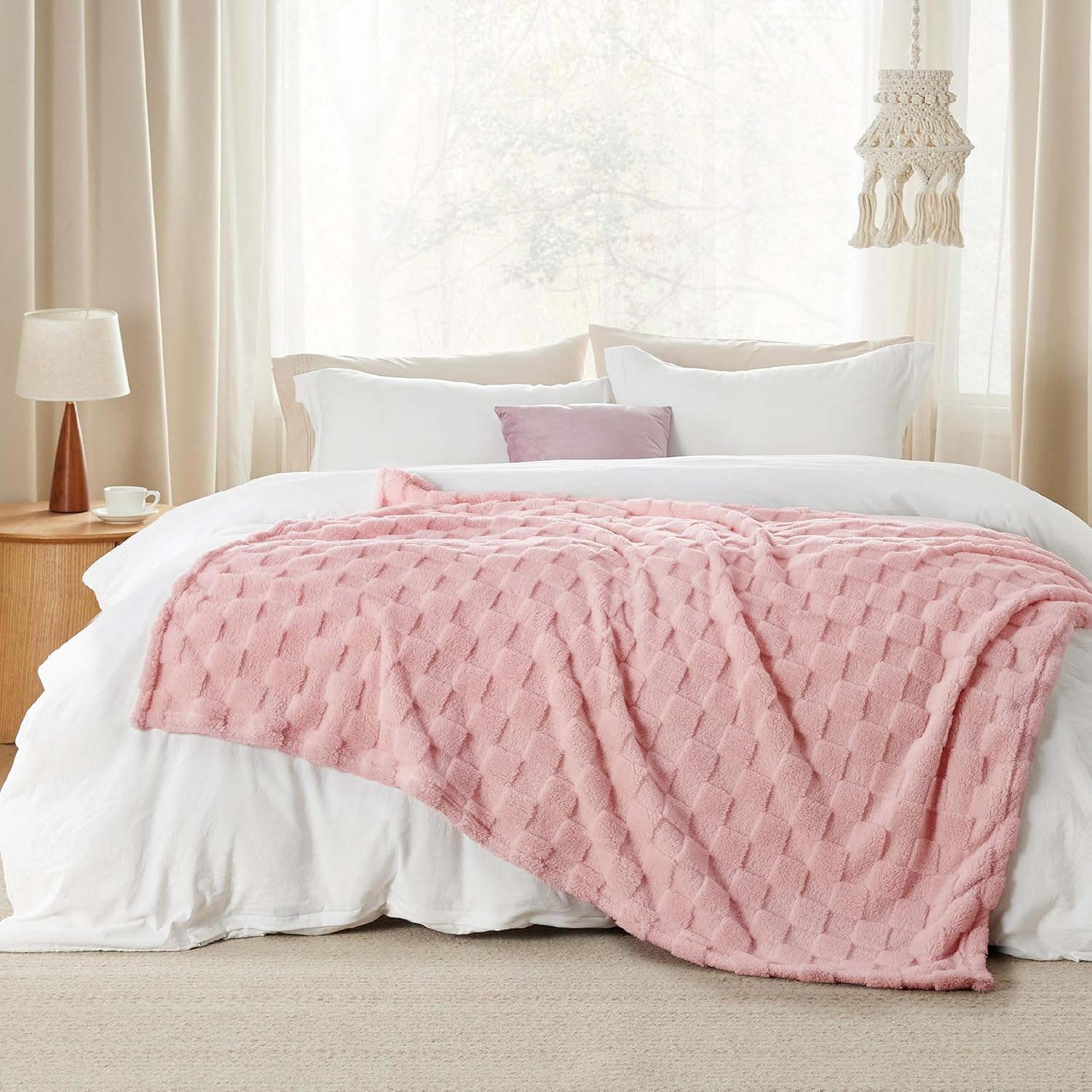 Bedsure GentleSoft Pink Throw Blanket for Couch - Checkered Fleece Blankets, Cute Soft Cozy Throw for Bedroom Home Decor Gifts for Kids Girls, 50x60 Inches