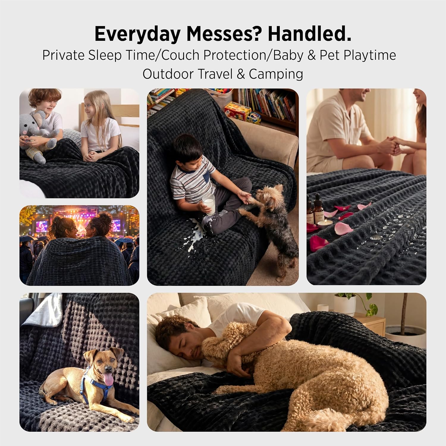 Bedsure Bubble Waterproof Blanket for Couch - Soft Fleece Reversible Dog Blankets for Small Dogs, Waterproof Couch Sofa Cover Bed Protector, Black/Grey, Throw 50x60 inches