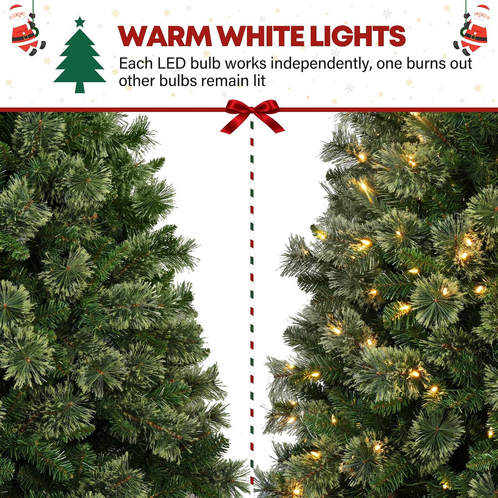 6 ft Prelighted Pine Christmas Tree, 350 Warm White LED Lights, Artificial Christmas Tree with 1016 PVC Branch Tips, Premium Stand, Easy Assembly for Indoor Holiday Decorating