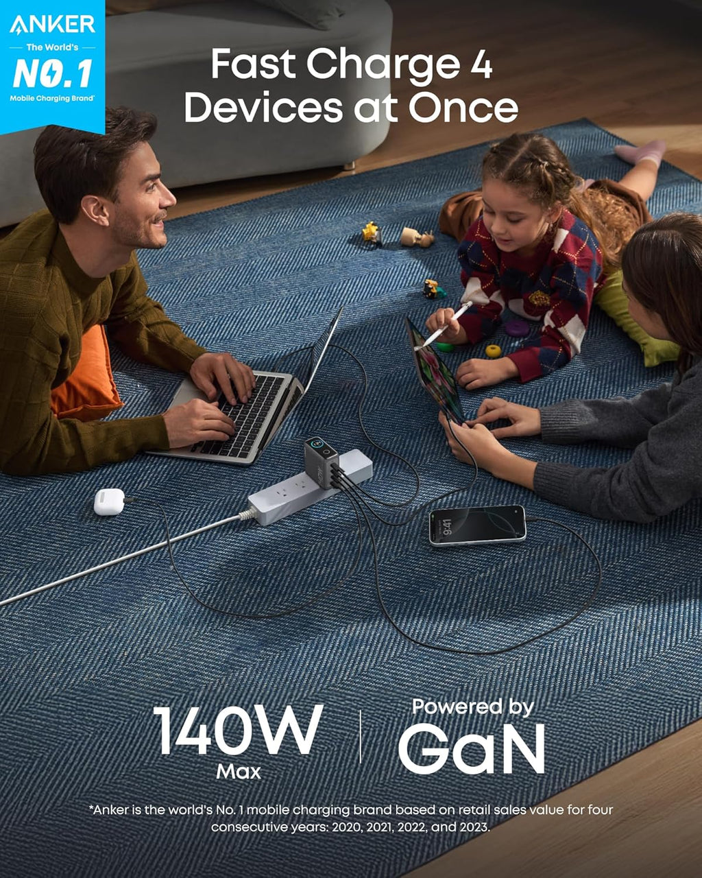 Anker MacBook Pro Charger,140W Max 4-Port GaN USB C Charger Block with Smart Display,Fast Charger USB C Power Adapter,Touch Controls for Macbook,iPad,iPhone 17/16 Series(Include 5FT Cable,Non-Battery)