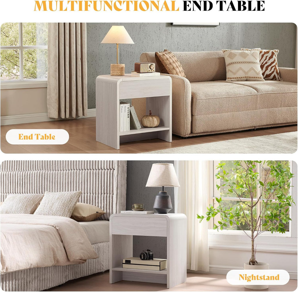AMERLIFE 3-Piece Living Room Table Set, Includes Coffee Table & 2 End Tables, Modern Coffee Table Sets with Large Storage Drawers & Smooth Rounded Edges, White