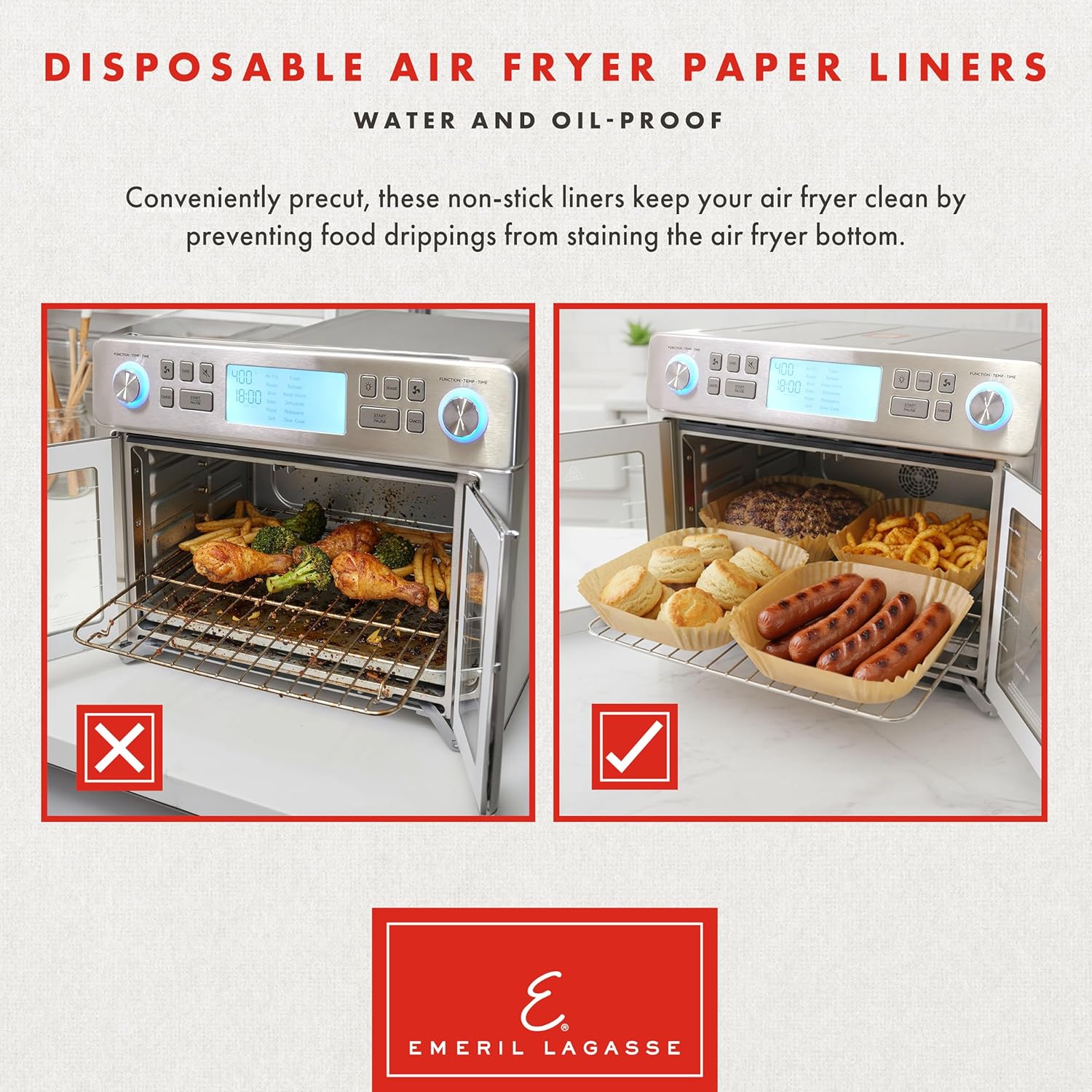 Emeril Lagasse Air Fryer Liners Disposable, Perforated Parchment Paper Air Fryer Liners for Emeril Lagasse Air Fryer Oven & French Door Air Fryer Oven – Square 7.87 Inch – 100 Count