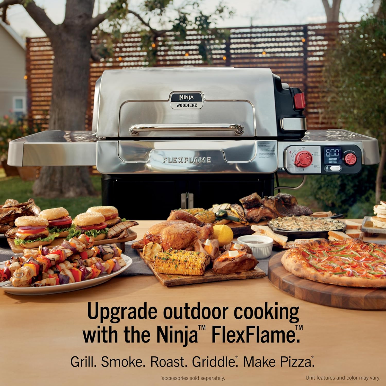 Ninja FlexFlame, Grill and Smoker, Electric and Propane Grill, Roaster, BBQ Grill, 5-in-1 Cooking System, 3 Burner, Digital Control, Outdoor Cooking, Griddle, Pizza Maker, Stainless Steel, PG301