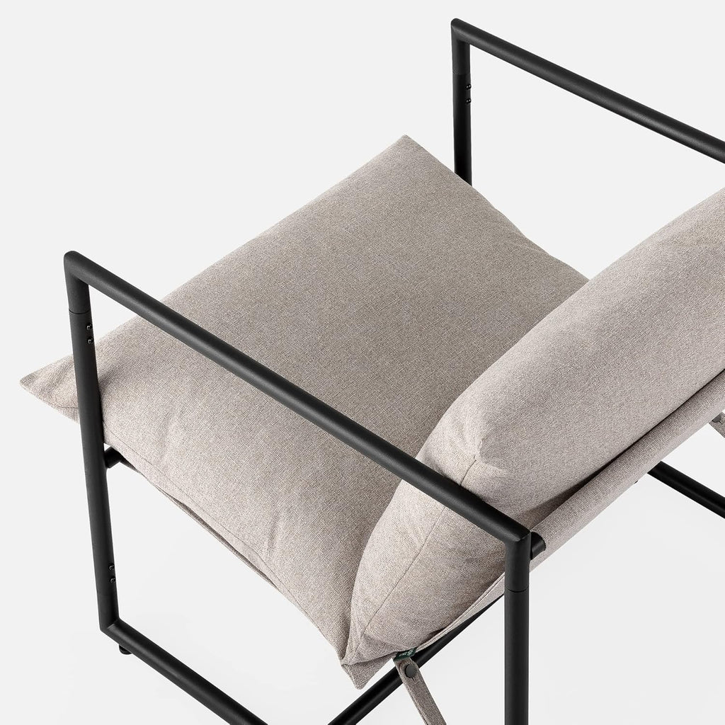 Zinus Aidan Sling Accent Chair, Metal Framed Armchair with Shredded Foam Cushioning, Oatmeal
