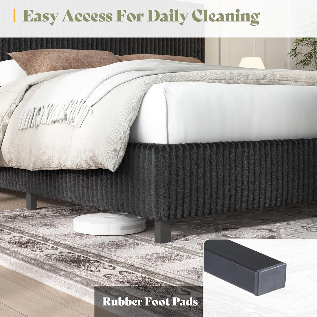 AMERLIFE Full Bed Frame, Upholstered Metal Platform Bed with Vertical Channel Tufted Headboard, Soft Fabric & Strong Metal Slats, Noise-Free/Easy Assembly, Black Full Upholstered Bed and Headboard