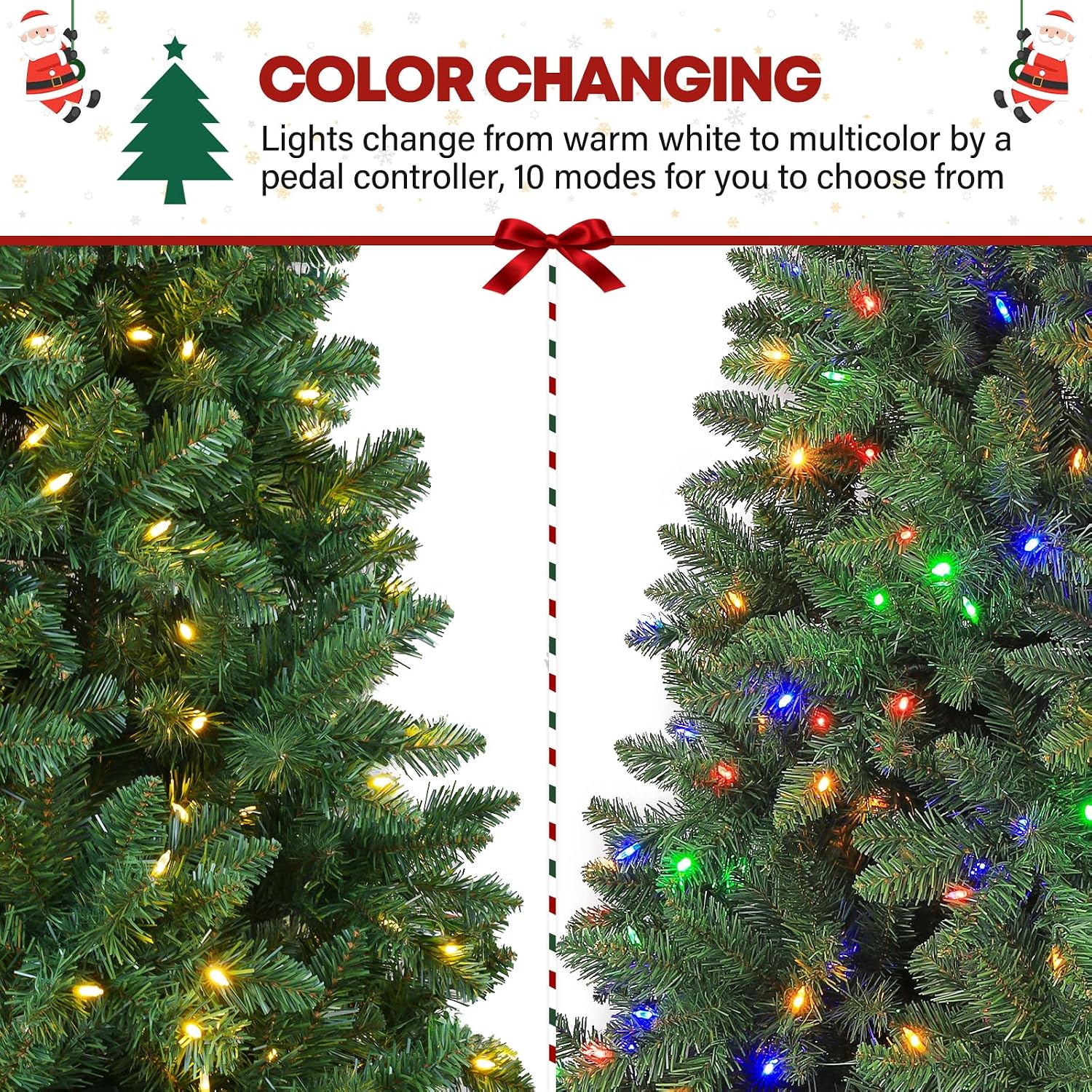 7.5 ft Lighted Christmas Tree, Artificial Christmas Tree with 450 Multicolor LED Lights, 1450 Tips, Metal Stand and Hinged Branches for Holiday Decor, 10 Modes