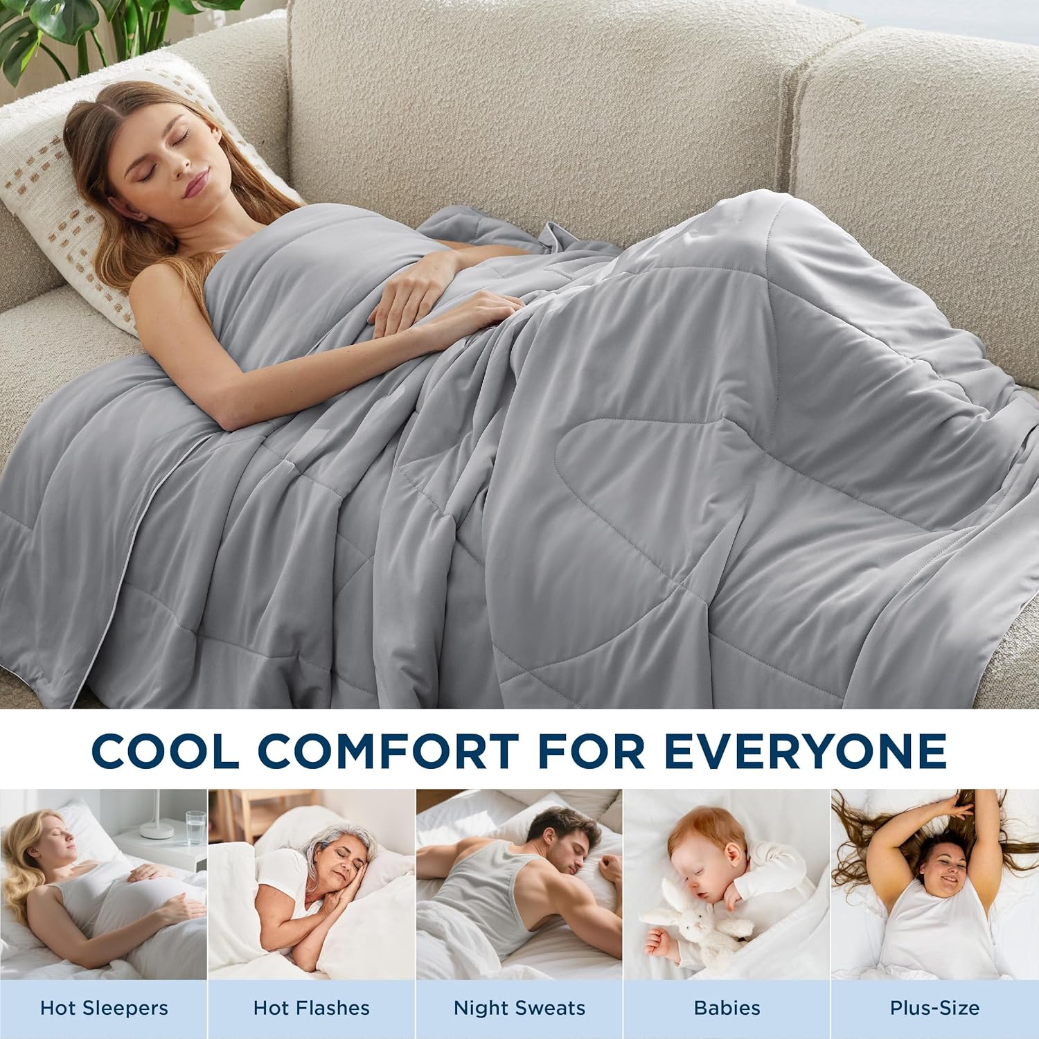 Bedsure Cooling Comforter Twin Size - GentleSoft Moisture Wicking Cooling Blanket for Hot Sleepers, Breathable Lightweight Duvet Insert, Dual-Sided Summer Blanket, Gray, 68x88 Inches