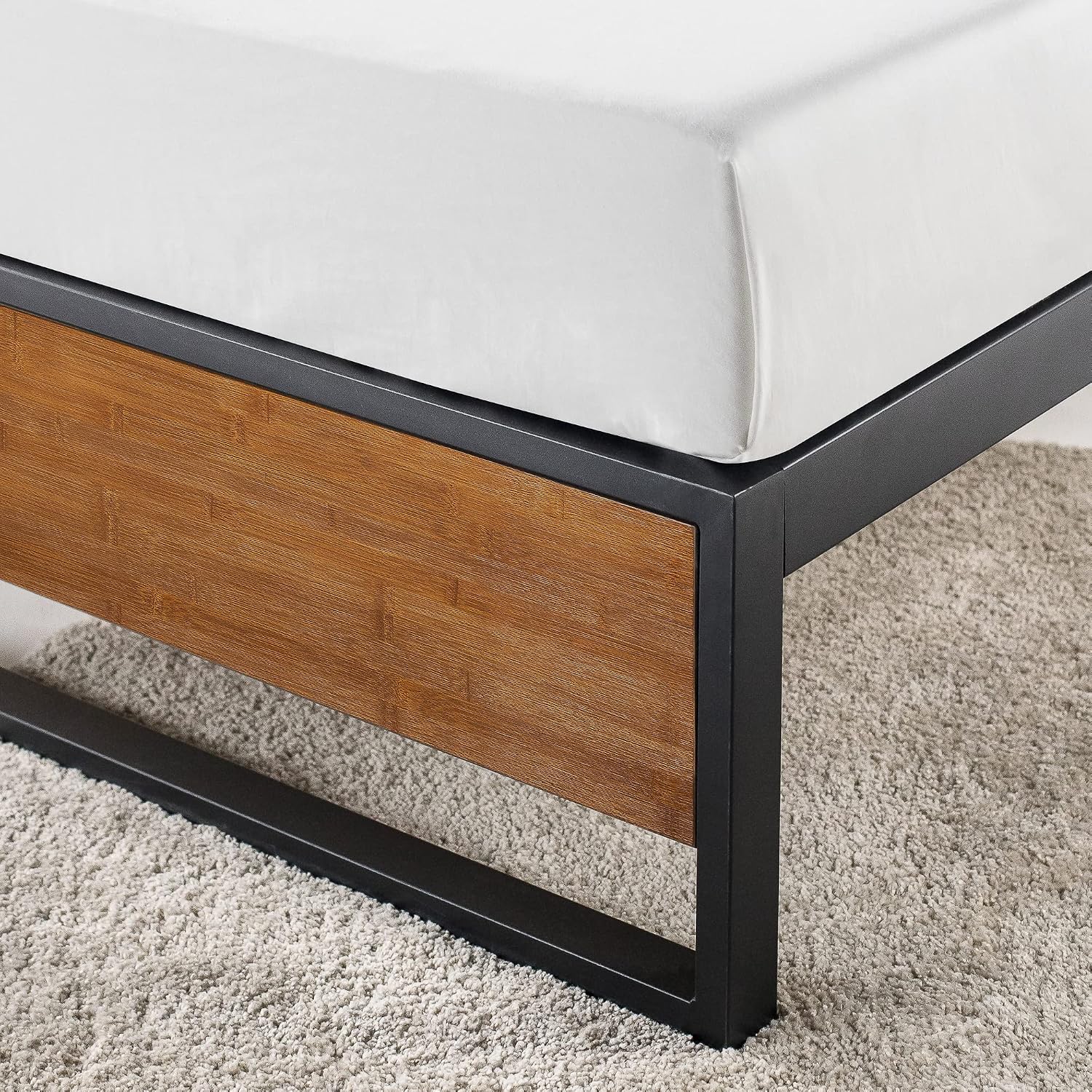 Zinus Good Design Award Winner Suzanne 14 Inch Bamboo and Metal Platforma Bed Frame, No Box Spring Needed, Wood Slat Support, Chestnut Brown, Queen