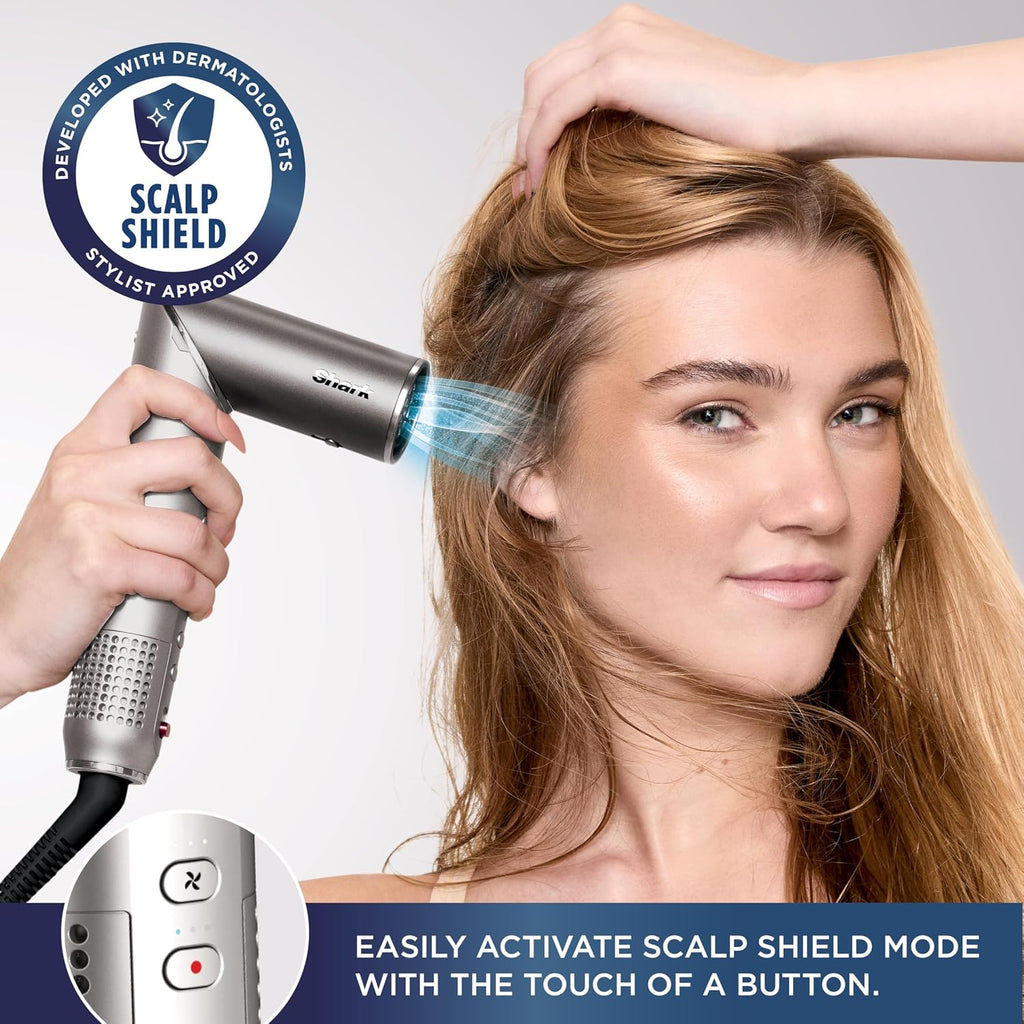 Shark FlexFusion Hair Dryer with Fusion Hair Brush, Ceramic Air Styler with Auto-Wrap Hair Curlers & Concentrator, Ceramic Plates, Metallic Mist HD641