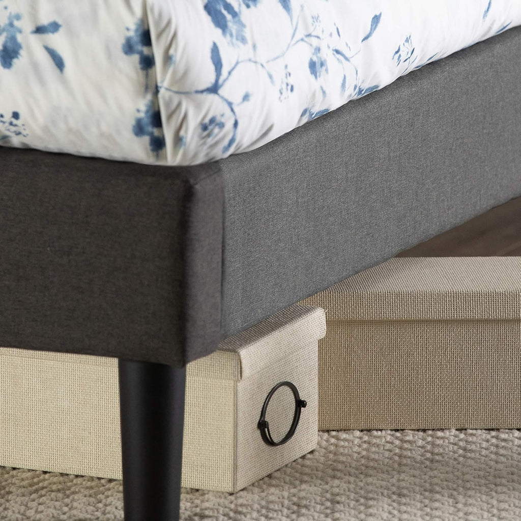 Zinus Shalini Upholstered Platform Bed Frame, Mattress Foundation, Wood Slat Support, No Box Spring Needed, Easy Assembly, Dark Grey, Queen