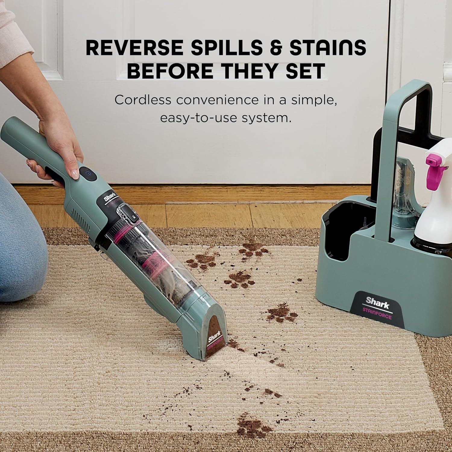 Shark StainForce Cordless Spot Cleaner, Dual-Activated Easy Spray Formula, OXY-Powered Stain Cleaning, Indoor + Outdoor, Carpets, Upholstery, Car Seats & Stairs, Pet Urine & Odor Remover, HX101