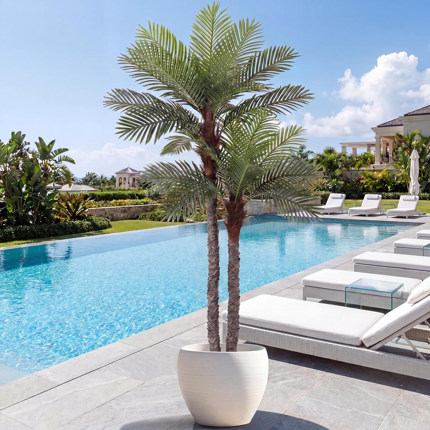 VIVATREES 8FT Faux Palm Tree, Artificial Golden Cane Palm Tree Outdoor Indoor, Fake Tree for Home House Office Living Room Yard Patio