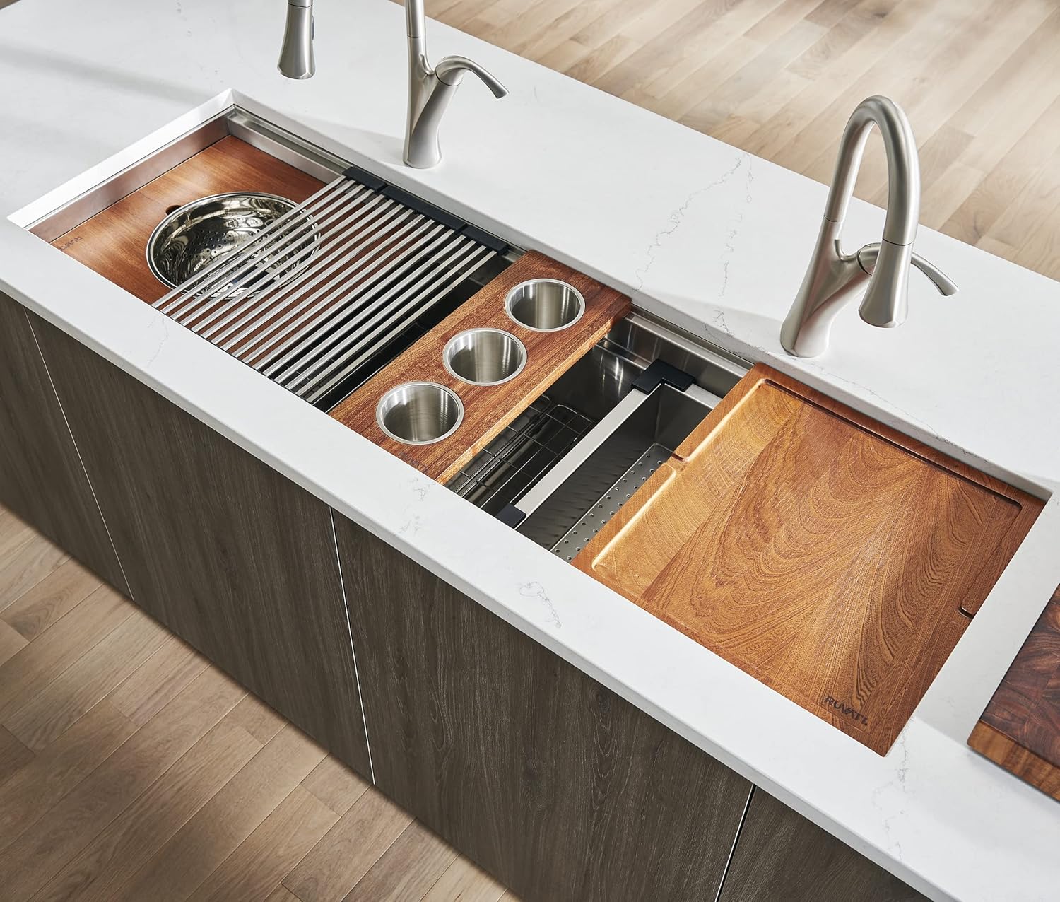 Ruvati 57-inch Undermount Workstation Kitchen Sink – 16 Gauge Stainless Steel Single Bowl with Ledges & Accessories – RVH8555