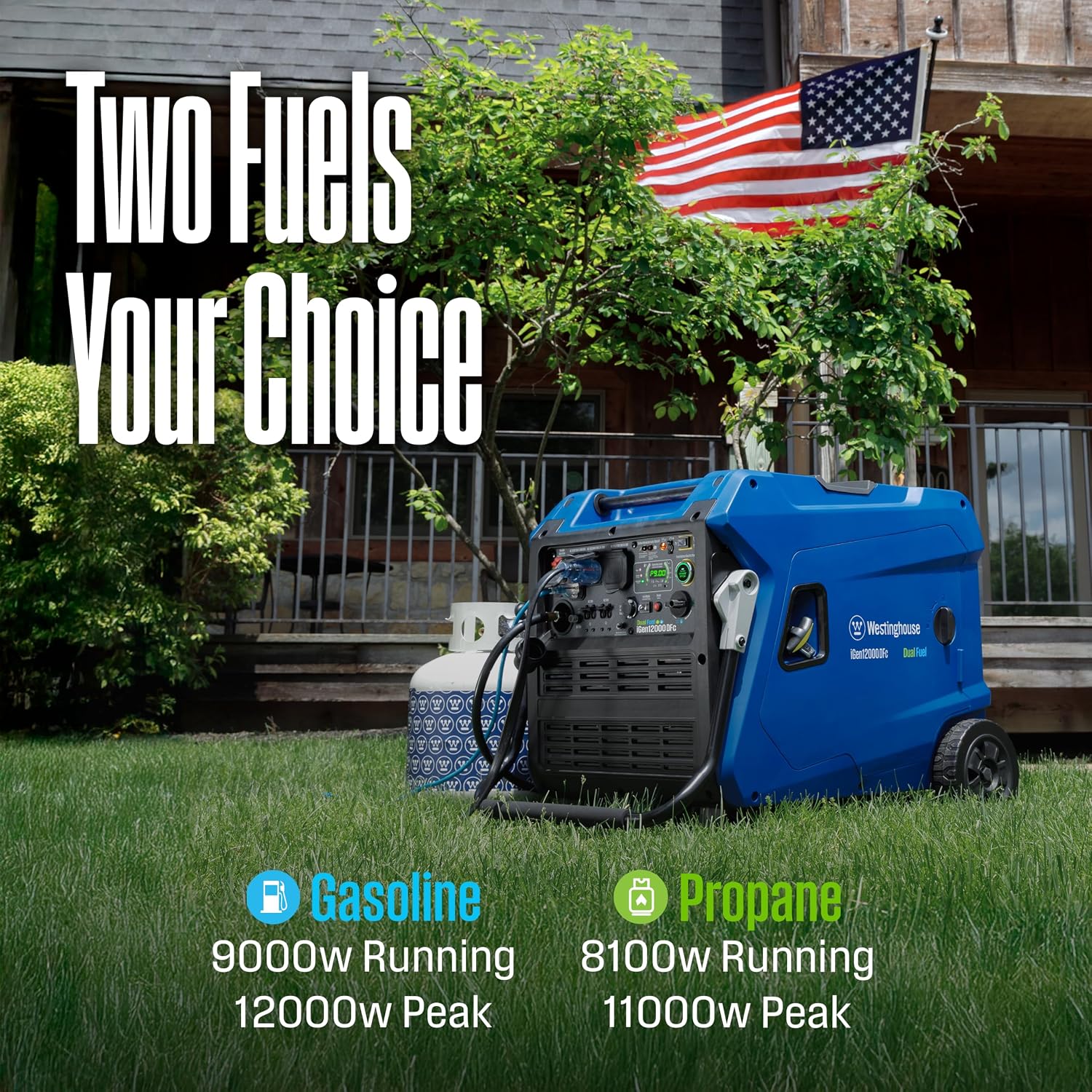 Westinghouse 12000 Peak Watt Dual Fuel Portable Inverter Generator, Remote Electric Start, Transfer Switch Ready, Gas and Propane Powered, Low THD - Safe for Electronics, Parallel Capable, CO Sensor