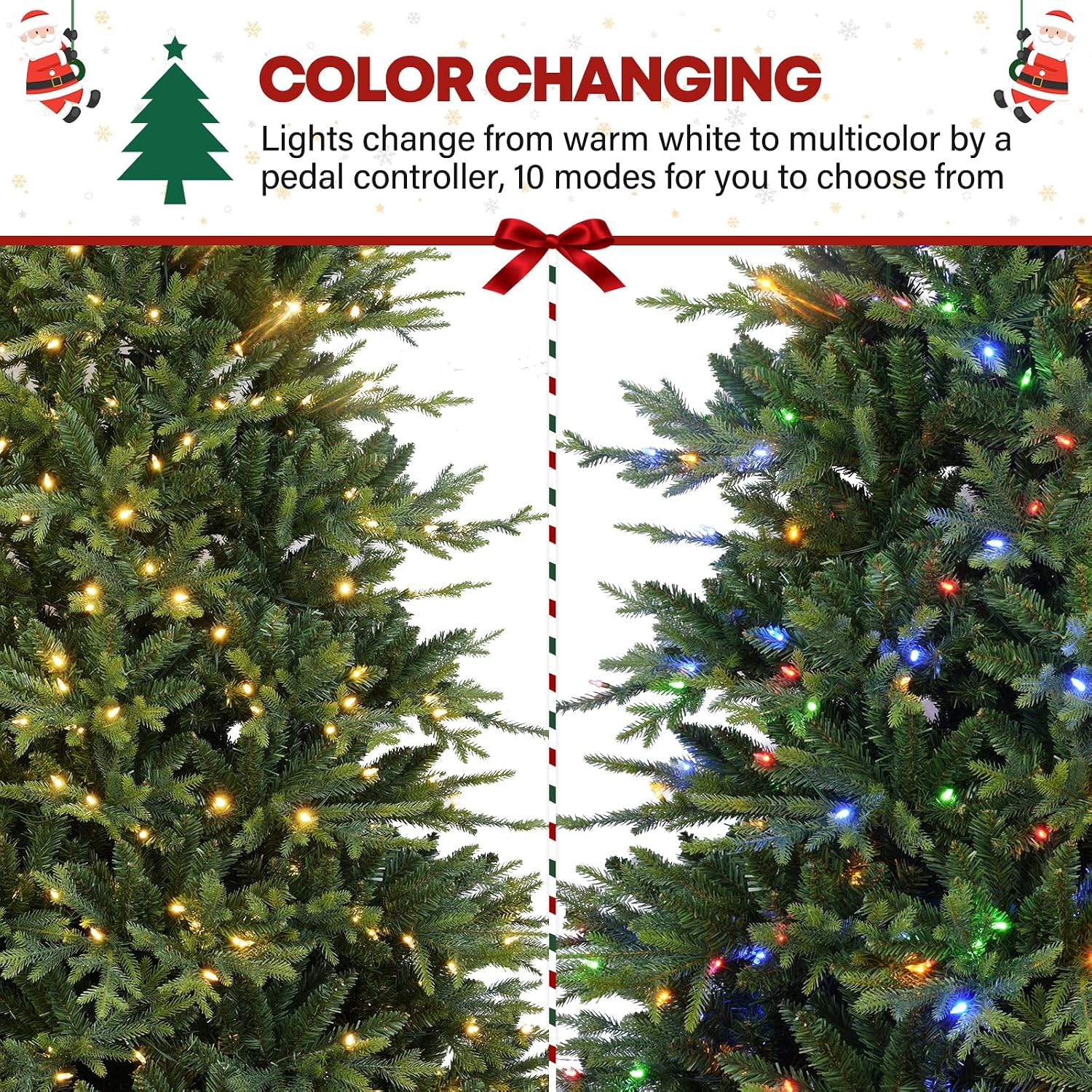 9 ft Lighted Artificial Christmas Tree, 600 Color Changing LED Lights, 5149 PE&PVC Mixed Branch Tips, Metal Base and Hinged Branches for Party, Home, Holiday, 10 Modes
