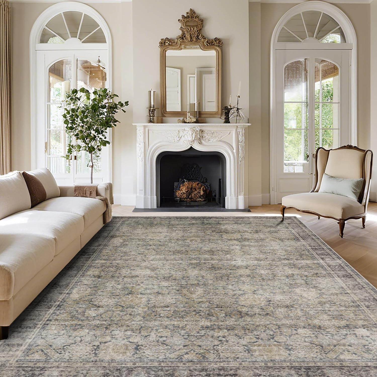 Srugn Washable Rugs 5x7 Area Rugs for Living Room,Bedroom,Dining Room- Ultra Soft Faux Wool Nursery Rug for Baby Girl,Neutral Light Pink Low Pile Vintage Carpets for Dorm Kids Playroom,Non Slip