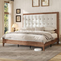 AMERLIFE King Size Bed Frame and Headboard, Solid Wooden Bed Frame King Size Platform Bed Frame Mid-Century Style, No Box Spring Required, Walnut
