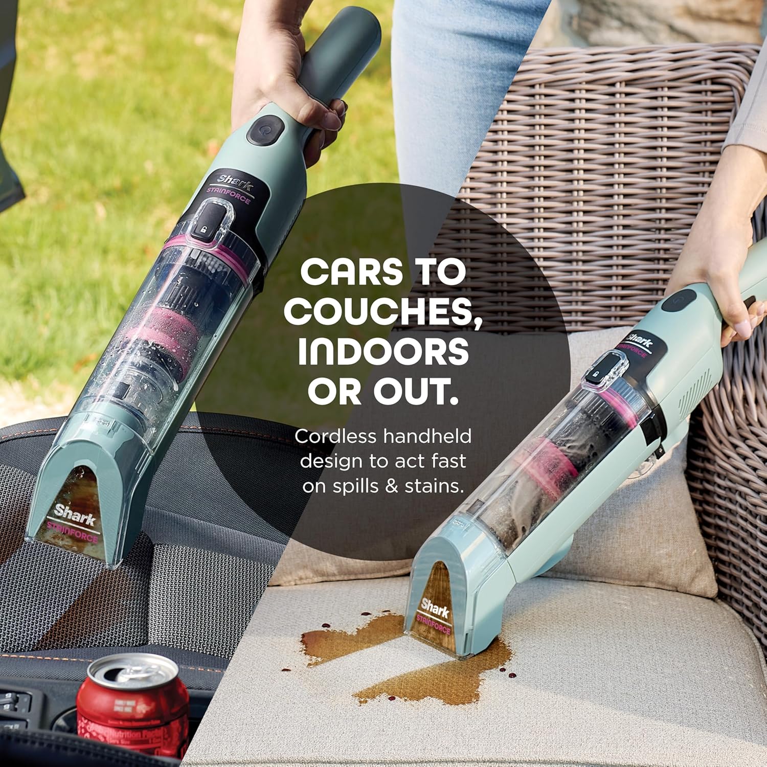 Shark StainForce Cordless Spot Cleaner, Dual-Activated Easy Spray Formula, OXY-Powered Stain Cleaning, Indoor + Outdoor, Carpets, Upholstery, Car Seats & Stairs, Pet Urine & Odor Remover, HX101