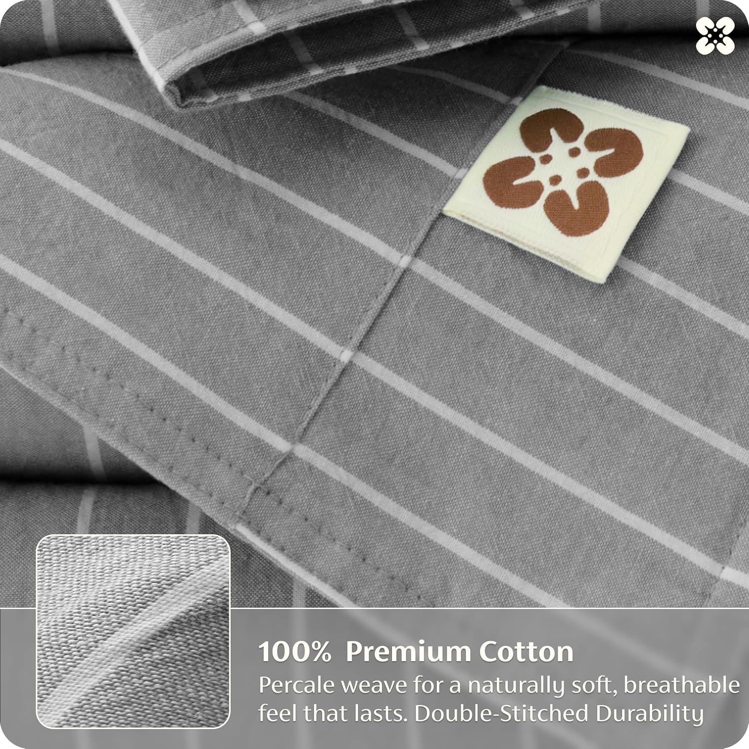 Bedsure Striped Duvet Cover Queen, 100% Washed Cotton Duvet Cover Linen‑Like, PureWoven with Reversible Yarn‑Dyed Design & Double‑Stitch Craft, 3-Piece with Zipper, Stripes Dark Grey, 90"x90"
