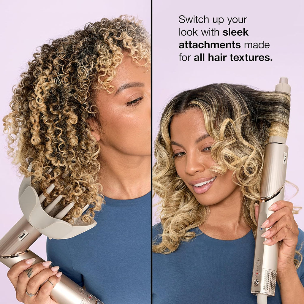 Shark FlexStyle | Air Multi-Styler & Drying System | Hair Dryer Brush for Blowouts with Coanda Auto- Wrap Curlers, Oval Brush, Curl-Defining Diffuser & Concentrator Attachment | Stone | HD435