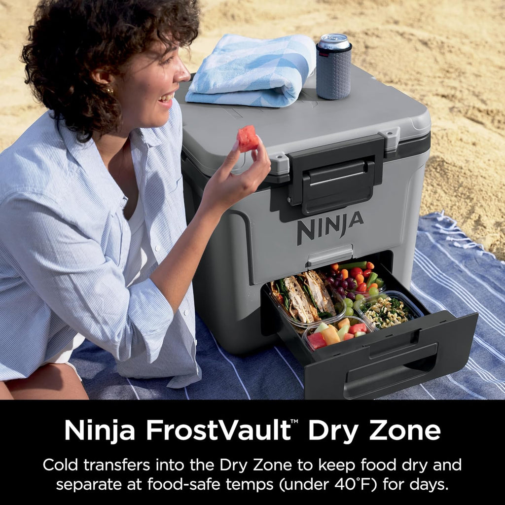 Ninja | Cooler | FrostVault 30QT Cooler with Wheels | Insulated with Temp Dry Storage Drawer | Keeps Ice Cold for Days | for the Beach, Camping, Picnics & More | Slate Gray | FB230GY