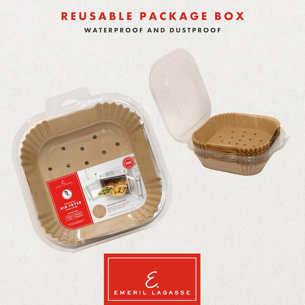 Emeril Lagasse Air Fryer Liners Disposable, Perforated Parchment Paper Air Fryer Liners for Emeril Lagasse Air Fryer Oven & French Door Air Fryer Oven – Square 7.87 Inch – 100 Count
