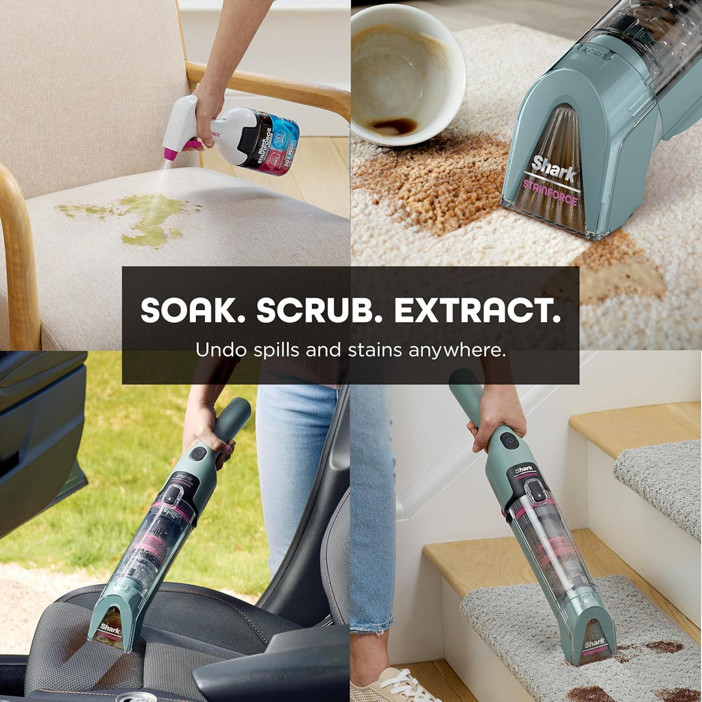 Shark StainForce Cordless Spot Cleaner, Dual-Activated Easy Spray Formula, OXY-Powered Stain Cleaning, Indoor + Outdoor, Carpets, Upholstery, Car Seats & Stairs, Pet Urine & Odor Remover, HX101