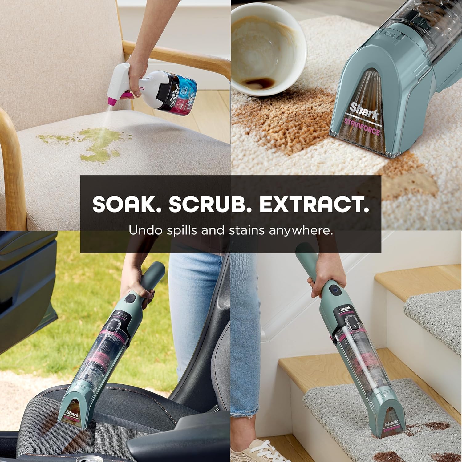 Shark StainForce Cordless Spot Cleaner, Dual-Activated Easy Spray Formula, OXY-Powered Stain Cleaning, Indoor + Outdoor, Carpets, Upholstery, Car Seats & Stairs, Pet Urine & Odor Remover, HX101