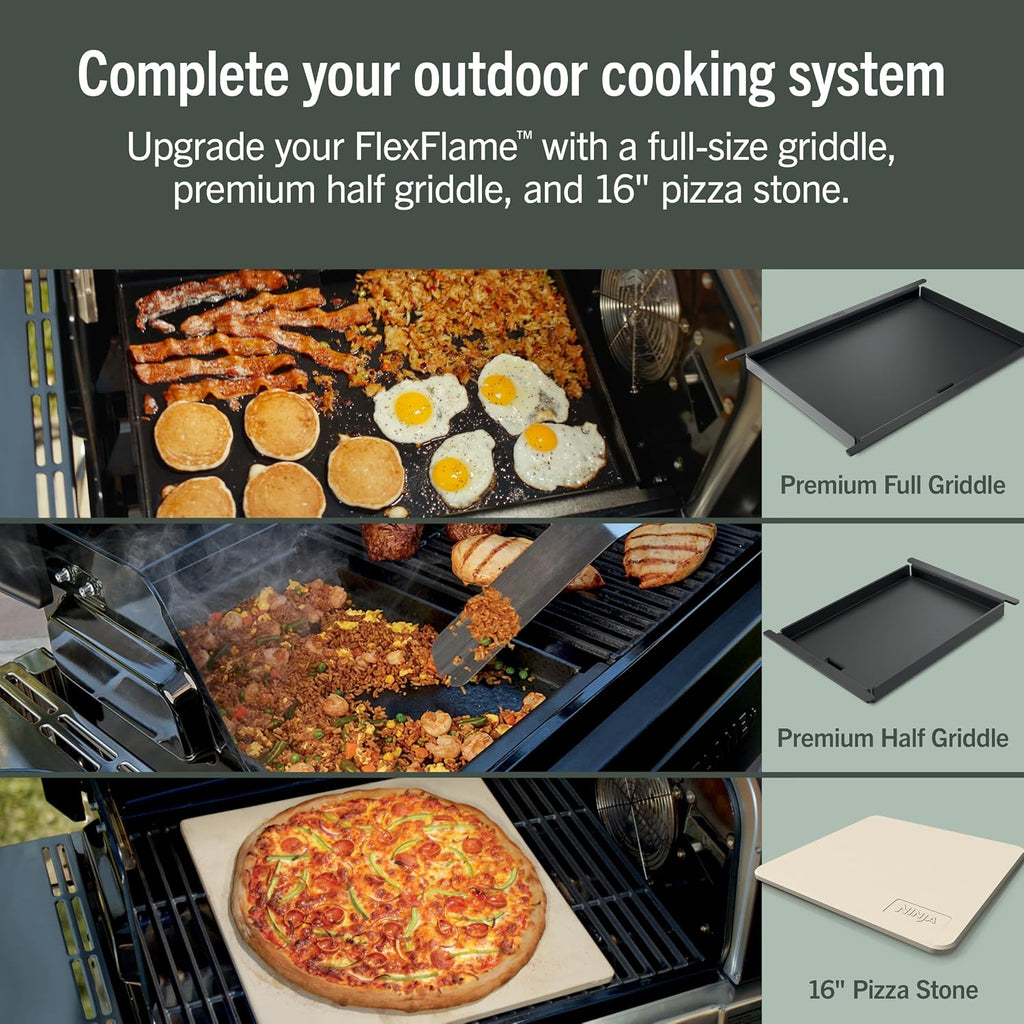 Ninja FlexFlame, Grill and Smoker, Electric and Propane Grill, Roaster, BBQ Grill, 5-in-1 Cooking System, 3 Burner, Digital Control, Outdoor Cooking, Griddle, Pizza Maker, Stainless Steel, PG301