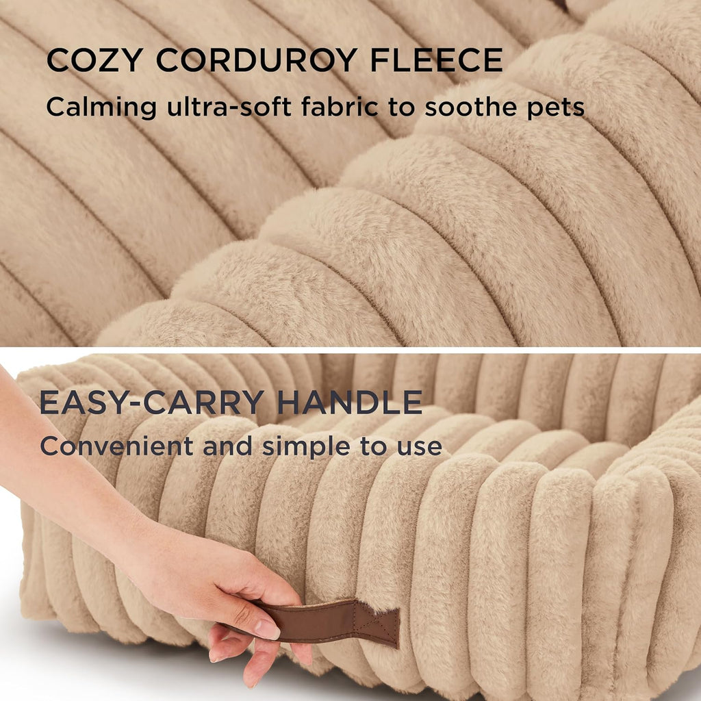 Bedsure ComfyFleece™ Cute Dog Bed for Small Medium Dogs - Washable Furry Puppy Beds, Rectangle Orthopedic Corduroy Fleece Pet Beds with Removable Zipper Cover, 25x21x7inches,Sandy Beige